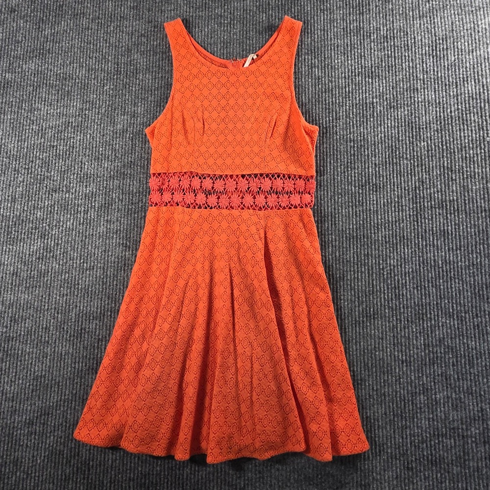 Free People Orange Lace Waist Textured Knit Sleeveless Fit Flare Mini Dress 6